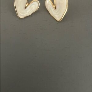 Gold-Trim White Heart Stud Earrings - Women Jewelry